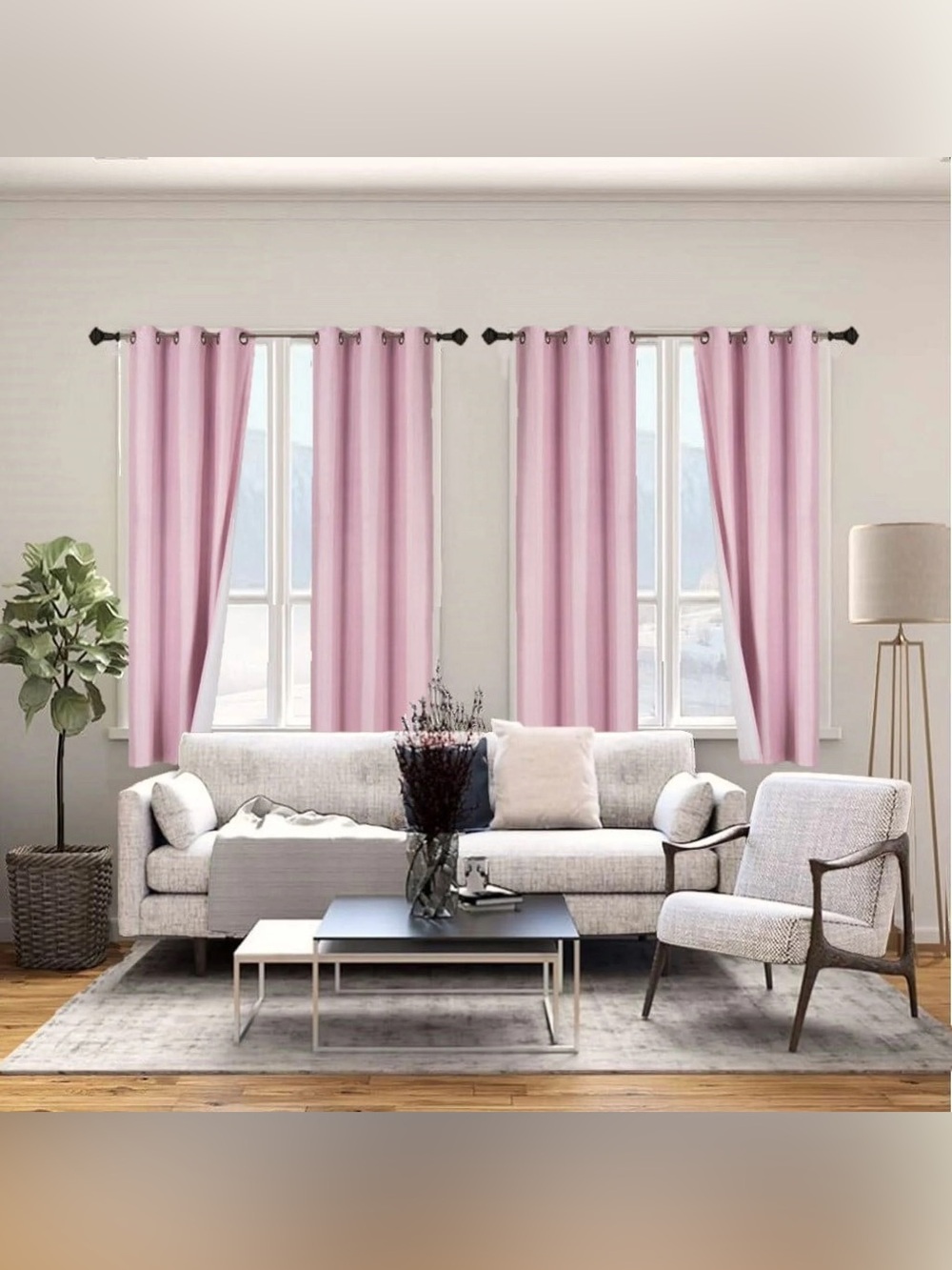 K86 TWO Piece Faux Silk Blackout Curtains With Grommets in Light Pink 37” x 63”